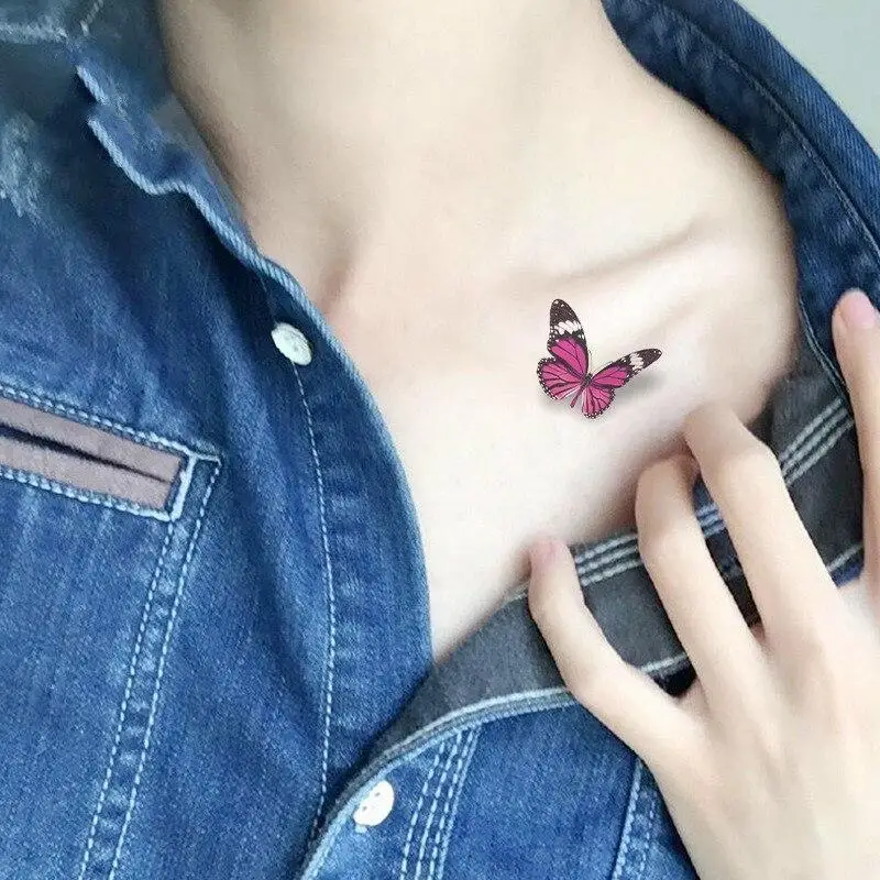 Временные тату наклейки для женский боди арт 3D Бабочка роза цветок перо