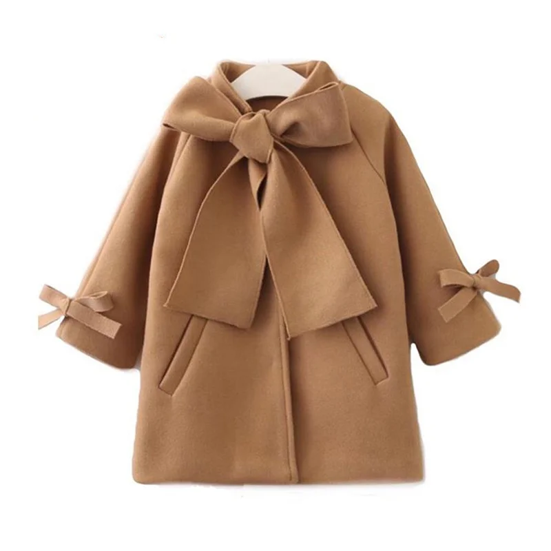 

2021 New Winter Autumn Toddler Kids Baby Girls Coat Warm Wool Bowknot Trench Coat Overcoat Girls Kids Long Sleeve Outwear Jacket