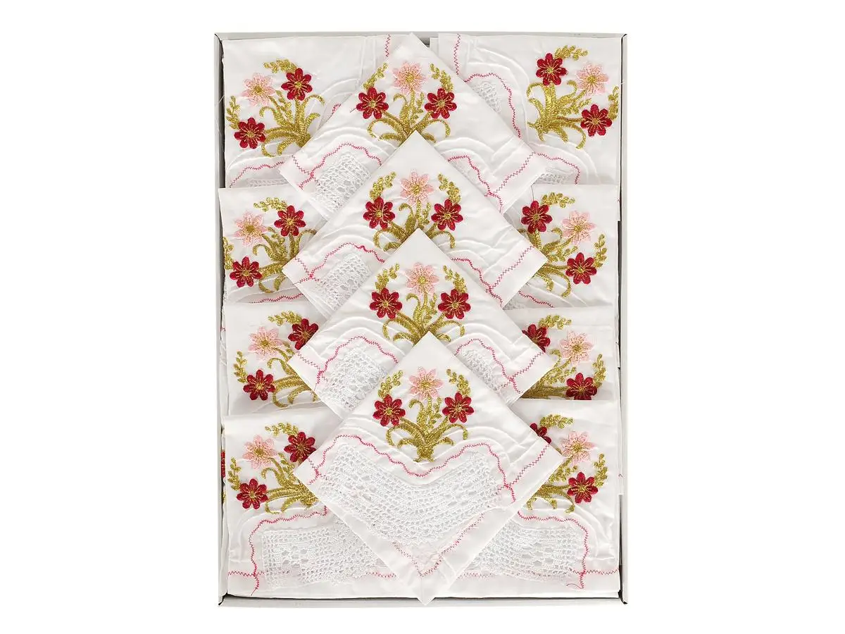 

Çeyizlik Hand Handwork Lace Kitchen Set Flowers Burgundy