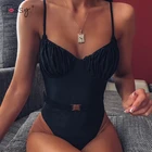 Женский слитный купальник Tossy, с открытой спиной, с ремнем, однотонное боди-монокини, праздничная пляжная одежда с микроскладками, лето 2021