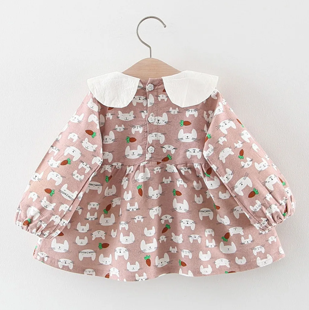 

Infant Baby Girls Long Sleeve Rabbit Print Princess Dresses Clothes