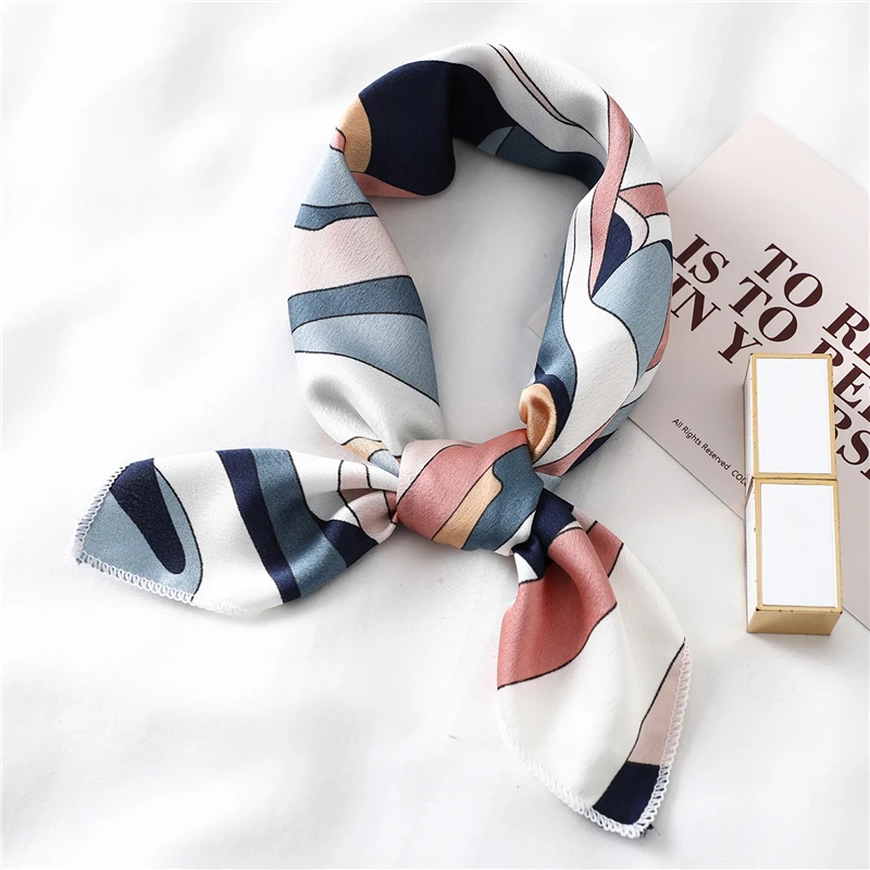 

2021 Square Silk Scarf Women Fashion Print Small Neck Scarfs Office Lady Hair Band Foulard Hand Kerchief Female Bandana Shawl