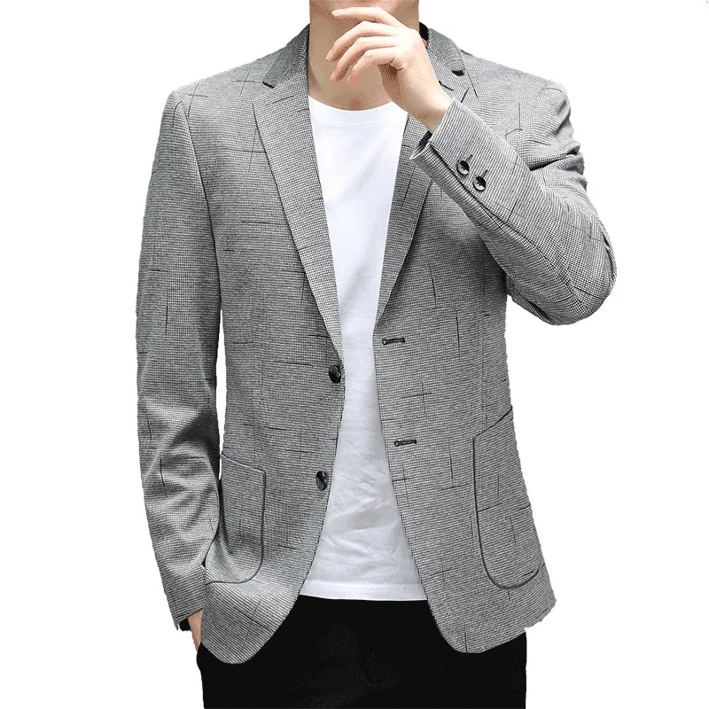 

2021 New Spring and Autumn Simple Slim Suit Coat Men's Knitting Jacquard Casual Suit Men's