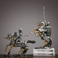 european armor knight riding a horse model statue home decoration living room wine cabinet decor sculpture modern art crafts