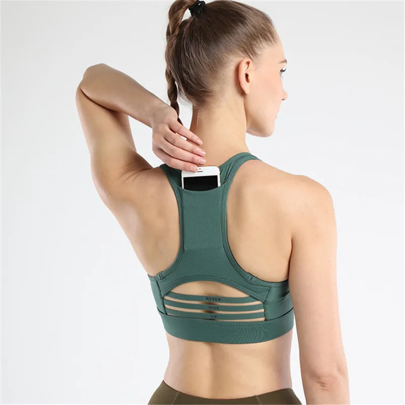 

Женский ударный спортивный бюстгальтер для йоги с карманом для телефона, кроп-топ, сетчатый топ, спортивный бюстгальтер для женщин, сексуал...