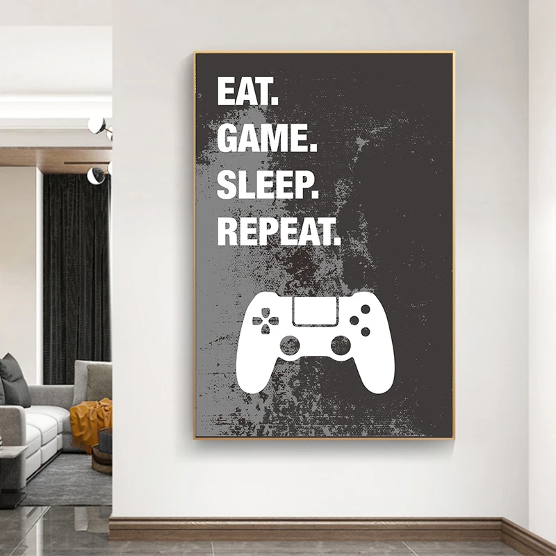 

Eat Sleep Game Repeat Game Wall Art Canvas Painting Creative Poster Gamer Boy Room Decoration Picture Game Room Decoration
