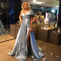 2020 arabic simple silver cheap evening dresses sweetheart high split prom dresses taffeta formal party second reception gowns