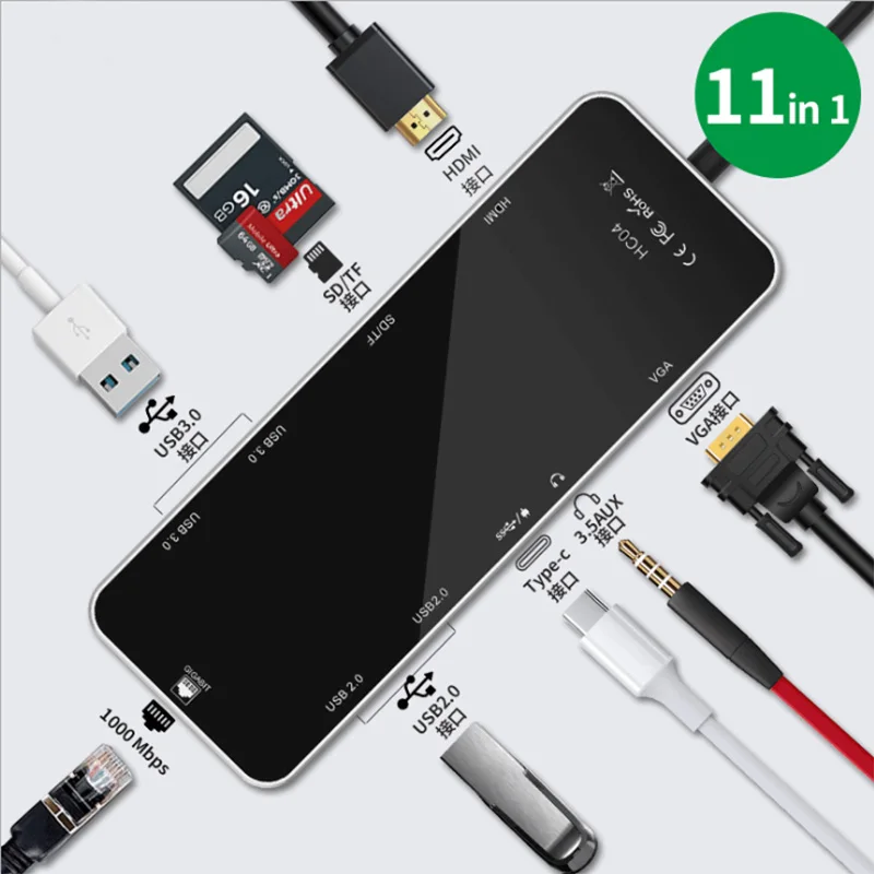 USB-C концентратор 11 в 1 type-c для нескольких USB 3,0 HDMI 4k RJ45 адаптер питания type C концентратор ВЦБ разветвитель для Macbook Pro Air