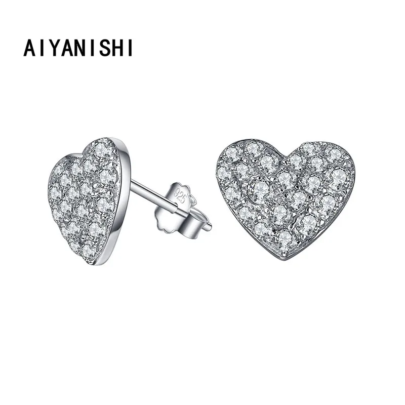 

AIYANISHI 925 Sterling Silver Stud Earrings Heart Shape Earrings for Women Sona Diamond Wedding Engagement Hot Selling Earrings