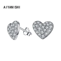 aiyanishi 925 sterling silver stud earrings heart shape earrings for women sona diamond wedding engagement hot selling earrings