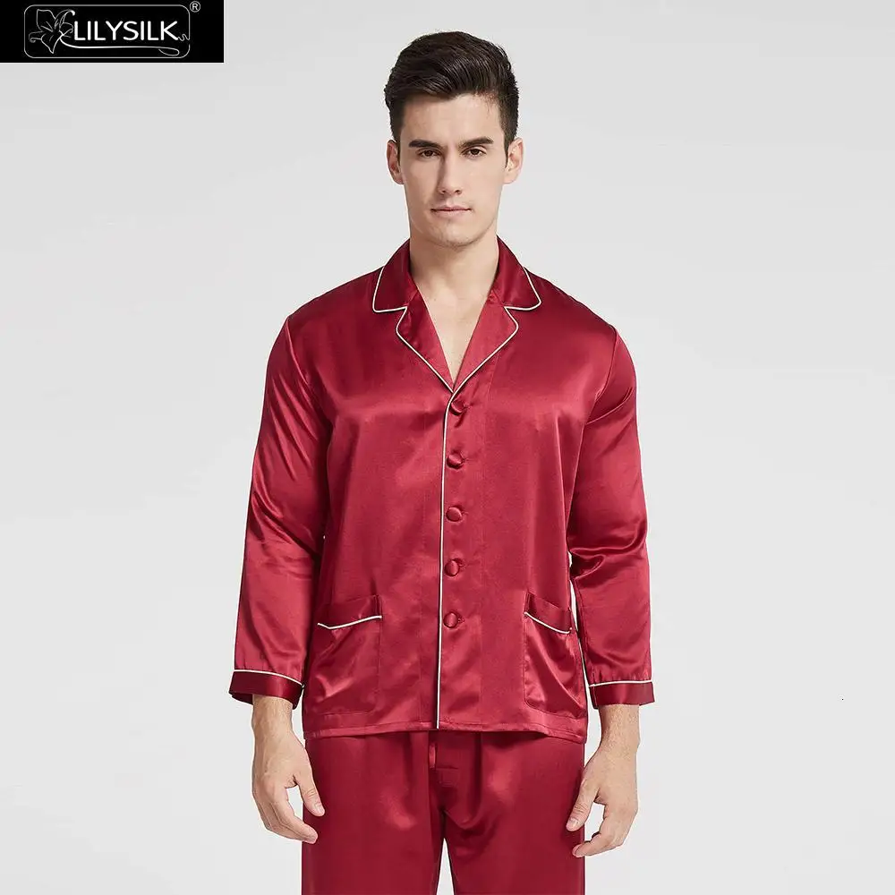 LilySilk пижамный комплект, мужские пижамы, одежда для сна, длинные, чистый 100 шелк, 22 momme, роскошный с отделкой,, распродажа