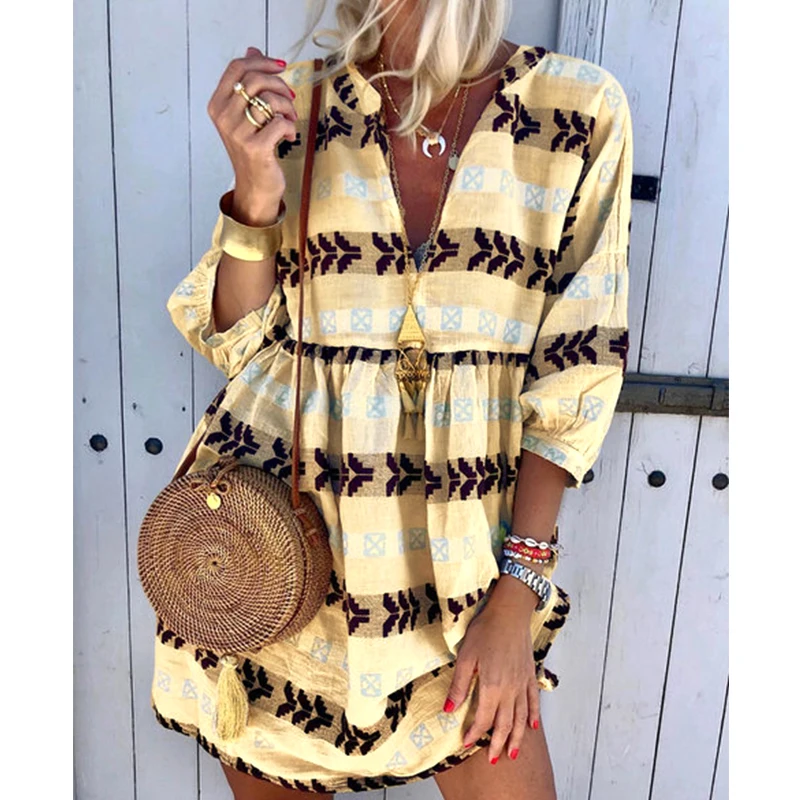Повседневные женские платья Boho мини-светильник летние размера плюс повседневные