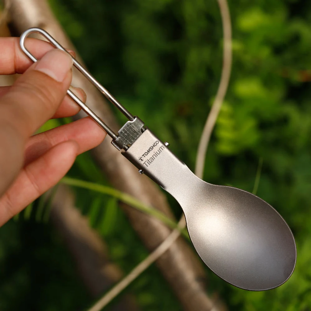 Складная ложка TOMSHOO для пикника титановая легкая столовая отдыха на природе