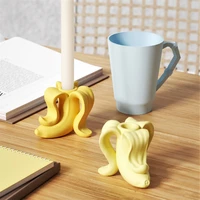 banana shaped concrete candlestick mold cement silicone taper candle holder mould home wedding decoration tools