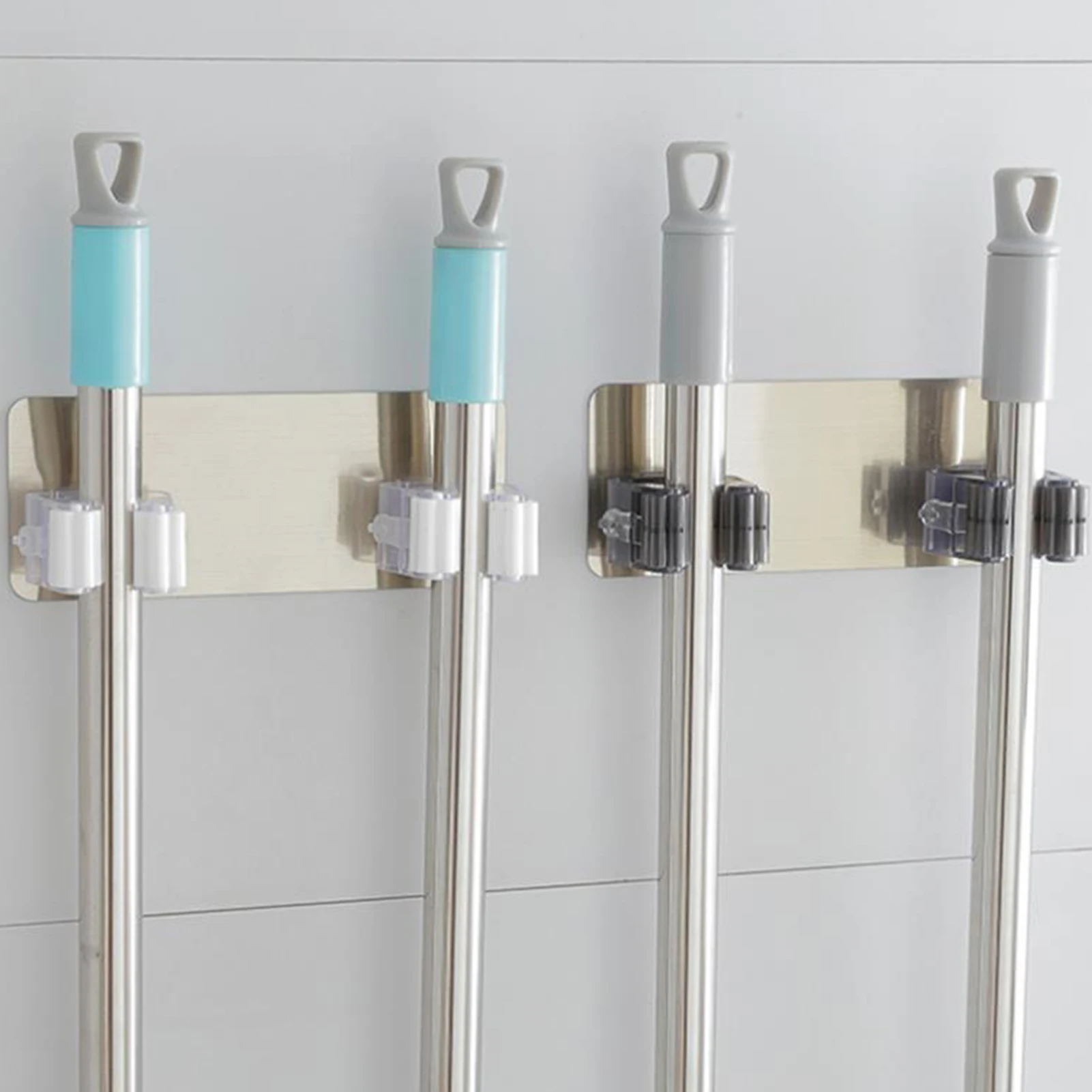 

1PC Self-adhesive multifunctional brushed seamless mop holder bathroom wall mop clip mop holder free punching mop hook