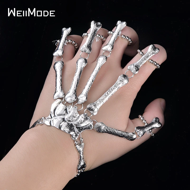 

Hot Halloween Jewelry Elastic Bracelet Punk Skeleton Finger Bone Joint Finger Bracelet Female Bracelet Five Finger Chain
