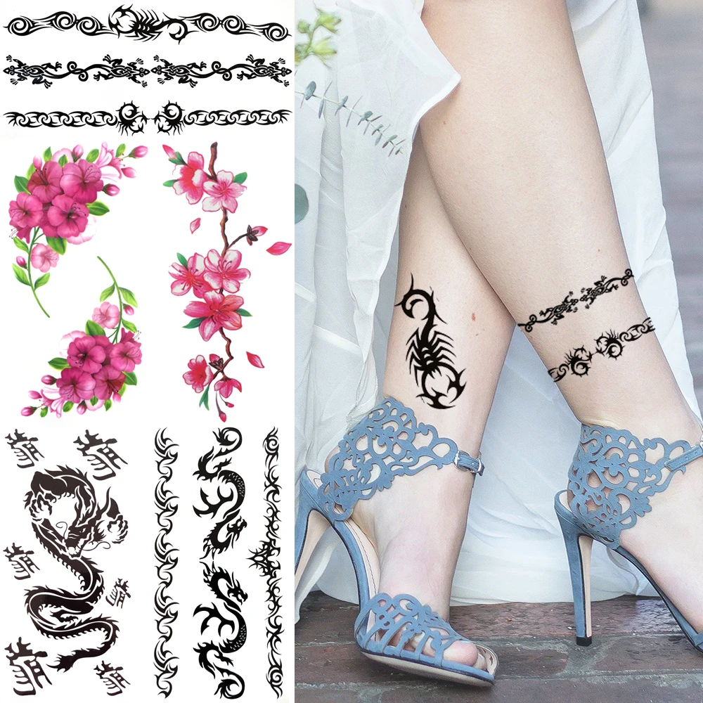 

Black Scorpion Thorn Temporary Tattoo For Women Men Kids Dragon Realistic Tattoo Plum Flower Fake Sticker Waterproof Small Tatoo