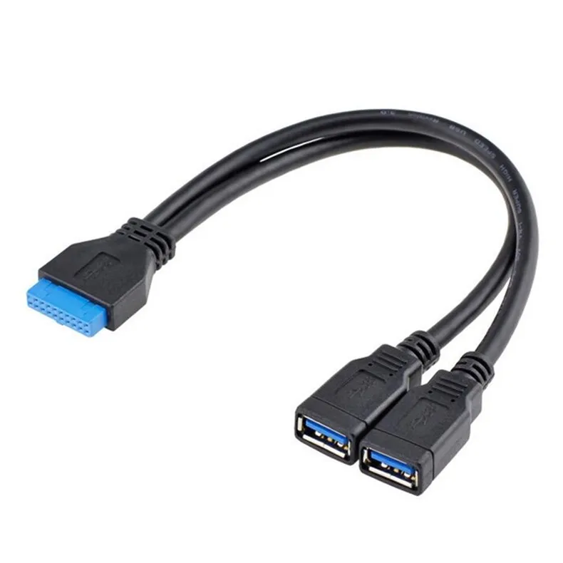 

qywo Motherboard USB 3.0 Cable 3.0 20pin 19pin Header to 2 ports USB 3.0 Female cable for front panel 25cm black color