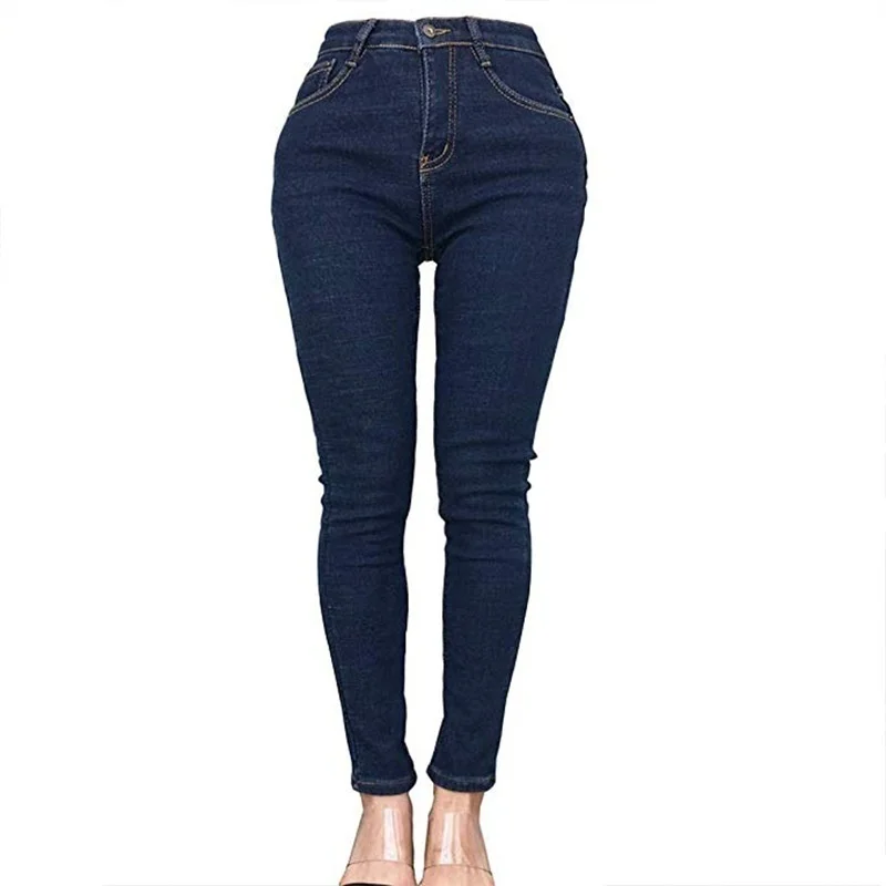 Dark blue Новинка, женские зимние джинсы, плотные колготки с шерстяной подкладкой, обтягивающие, тянущиеся, теплые, одноцветные, джинсовые брюки для женщин - Цвет: Dark blue