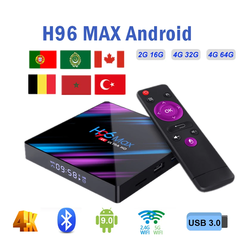 Android smart tv box медиаплеер 2G 16G H96 MAX Rockchip RK3318 4GB ram 64GB H.265 4K телеприставка h96 plus