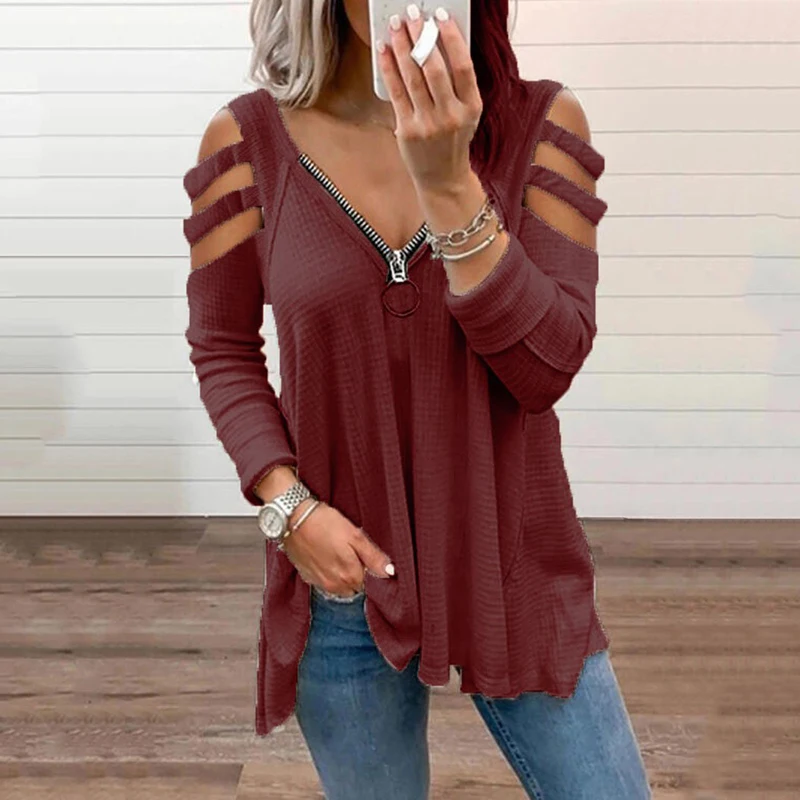 

Summer Women Solid T-Shirt Tunic Tees Zip Neck Women Shirt Tops Pullover Fashion Loose V-Neck Female Shirt Hot Sale