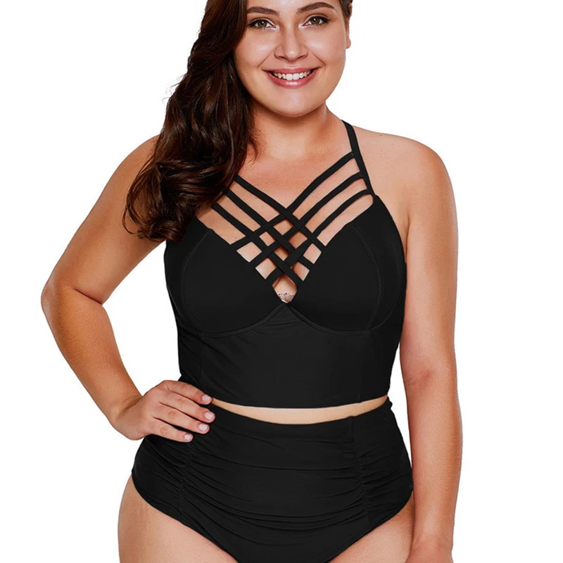 Женский купальник пуш-ап черный купальник-бикини с принтом в горошек большие