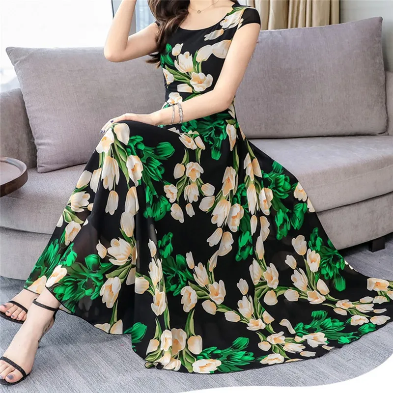 Женское длинное платье в стиле бохо разноцветное элегантное свободное вечернее