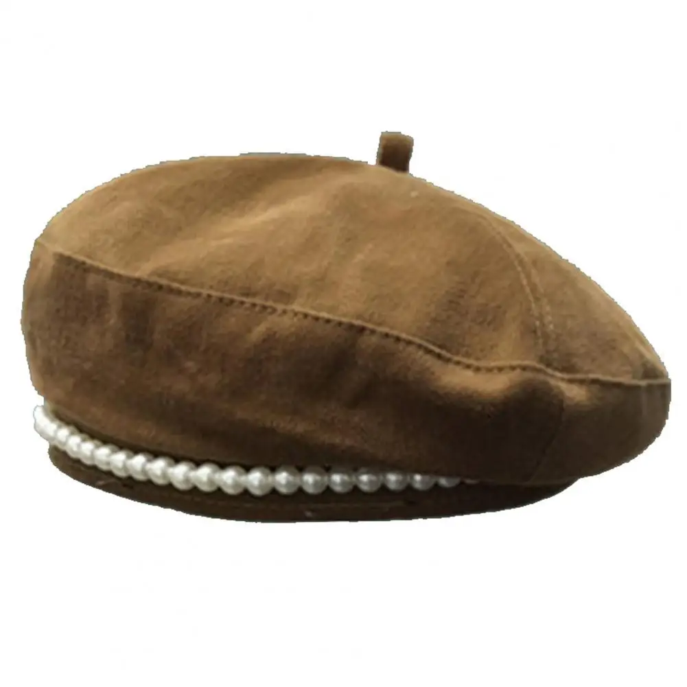 

British Fashion Retro Faux Pearl Women Autumn Winter Outdoor Warm Beret Hat Cap
