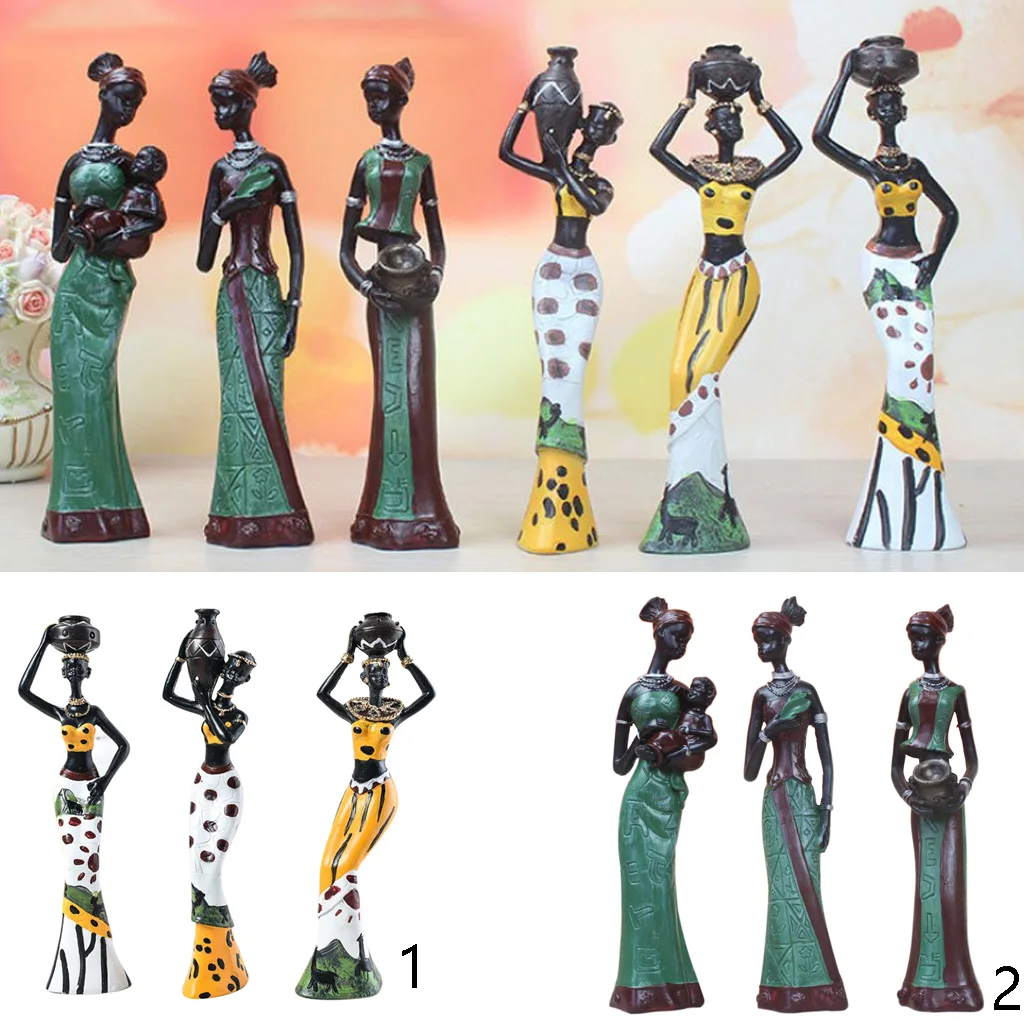 

Resin Table Top African Figure Sculpture Bright Color Dyed Centerpiece, Home Decorative African Tribal Lady Figures Statue