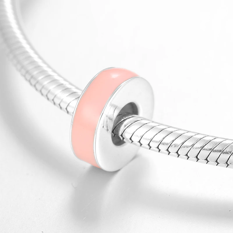 Модные Розовые эмалированные круглые бусины из стерлингового серебра 925 пробы DIY