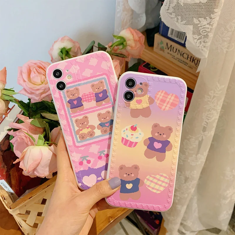 

phone case mobile shell for iphone11 XR XS 7/8/SE 2020 11pro Xs 7p/8plus X/Xs 12pro max 12mini Cartoon bear ins Cartoons cute