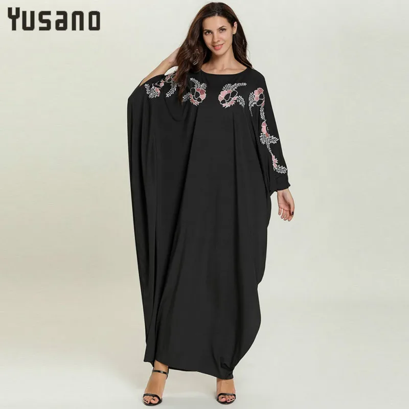 Черный мусульманское платье для Для женщин Дубай Абаи скромное свободные