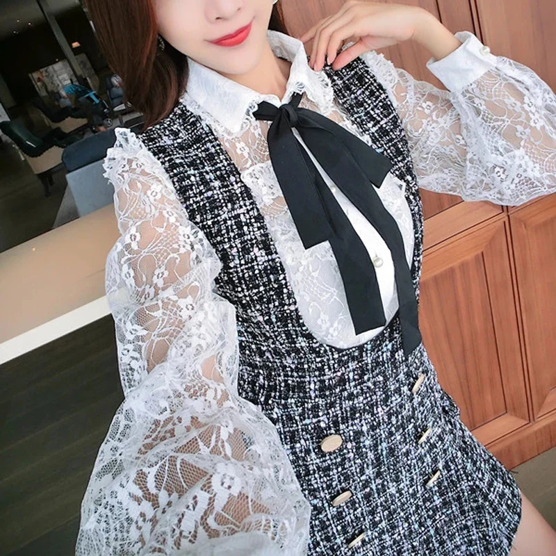 Женский комплект из двух предметов элегантное двубортное клетчатое твидовое