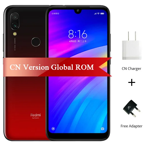 Мобильный телефон Xiaomi Redmi 7 с глобальной прошивкой, 4 Гб ОЗУ, 64 Гб ПЗУ, Восьмиядерный процессор Snapdragon 632, 12 МП, 6,26 дюйма, аккумулятор 4000 мАч - Цвет: Red