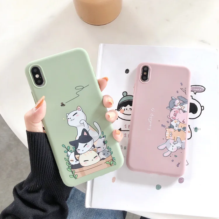 Чехол для iPhone 11 Pro Max Xr Xs X 6s 7 8 Plus 7Plus с японским аниме рисунком счастливого кота