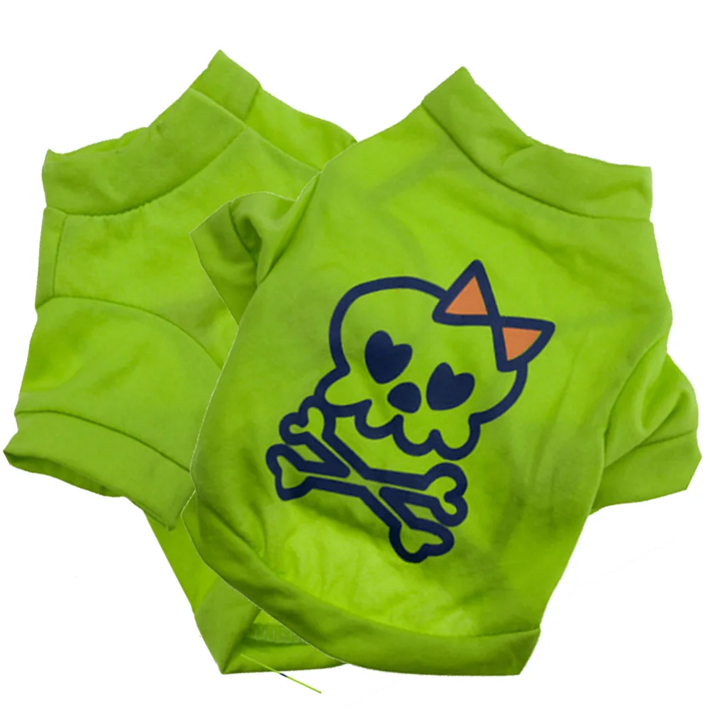 

Small and Medium-sized Dog Pet Clothes Cool Handsome Cool Comfortable Printing Skull Bow High Neck T-shirt Short Sleeves