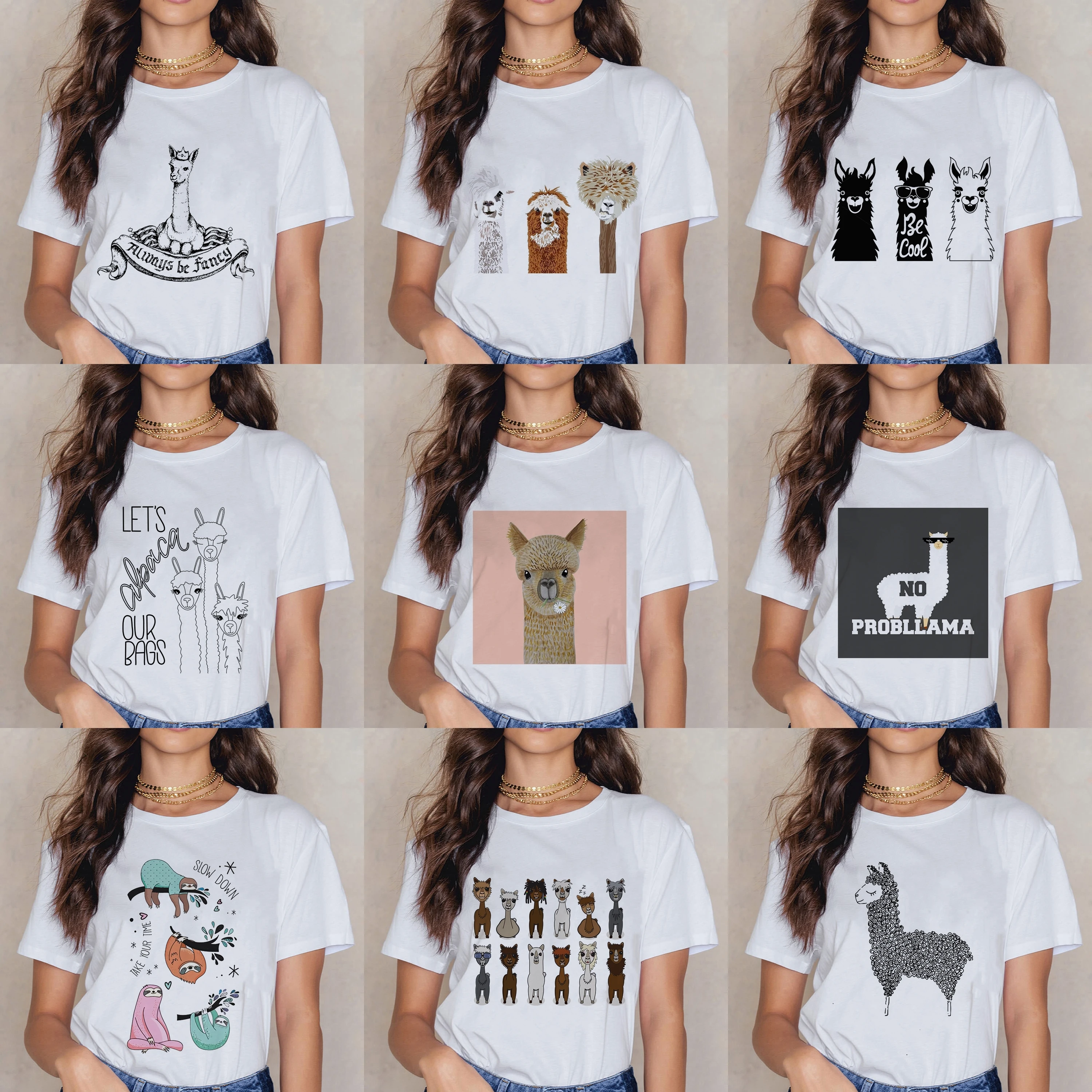 

New T-shirt Female Spring Summer Tee shirt ropa mujer Round Neck Fashion Casual Attractive Design T shirt Women Alpaca Tshirt