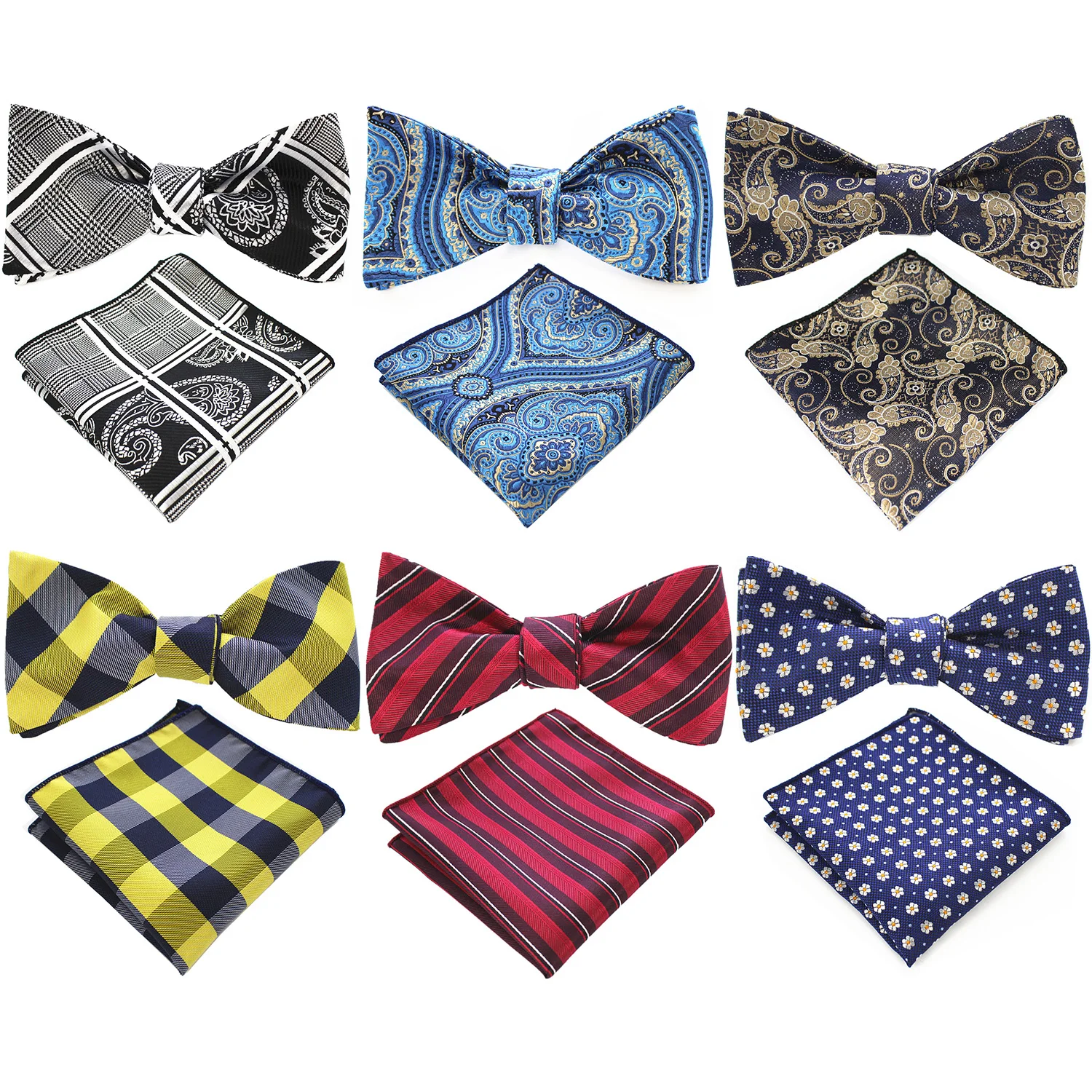 

Ricnais Fashion Men's Self Bowtie And Pocket Squares Set Man Bow Tie Handkerchief Set For Wedding Striped plaid Hanky