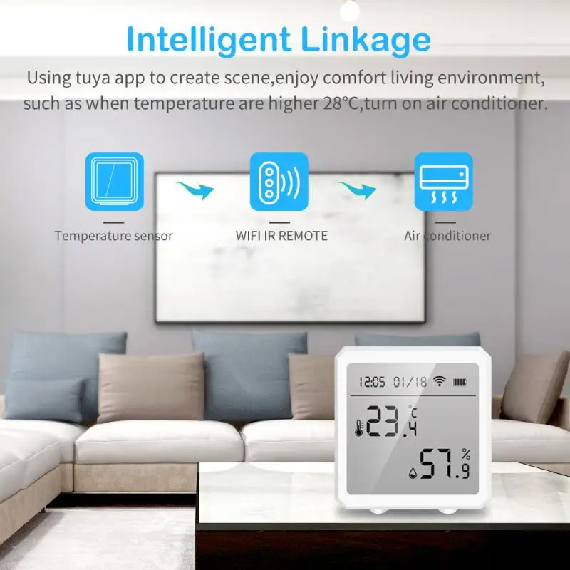 

Wifi Temperature Sensor Humidity Sensor Connect to Hotspots With Tuya APP Remote Alarm Push Support Bluetooth-compatible