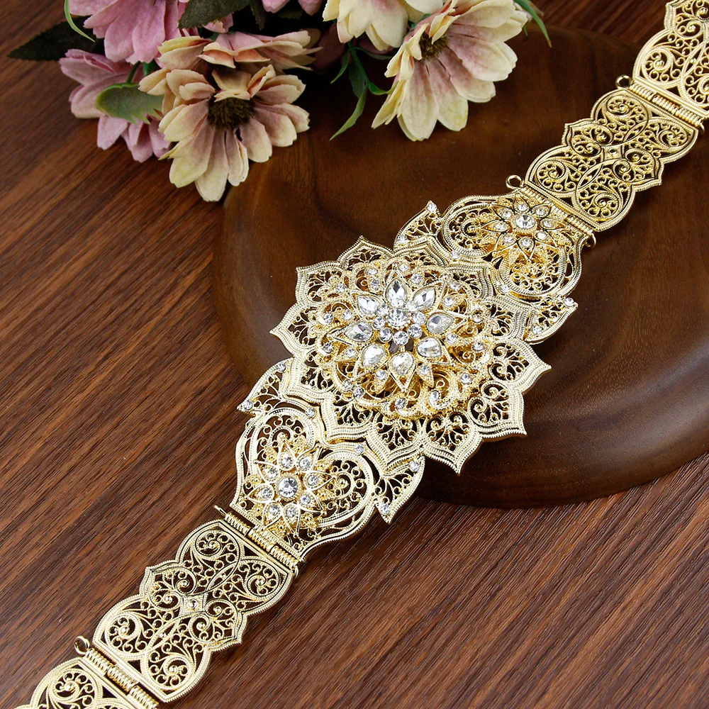 

Sunspicems Gold Silver Color Moroccan Caftan Belt For Women Dress Waist Belt Wedding Jewelry Arab Robe Bijoux Bridal Gift 2021