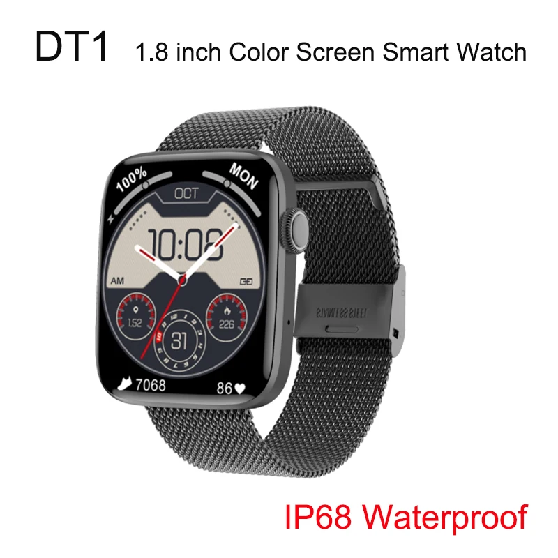 

DT1 1.8 inch Color Screen IP68 Waterproof Smart Watch Steel Watchband Support GPS Track/ Bluetooth Call / Female Menstrual Cycle