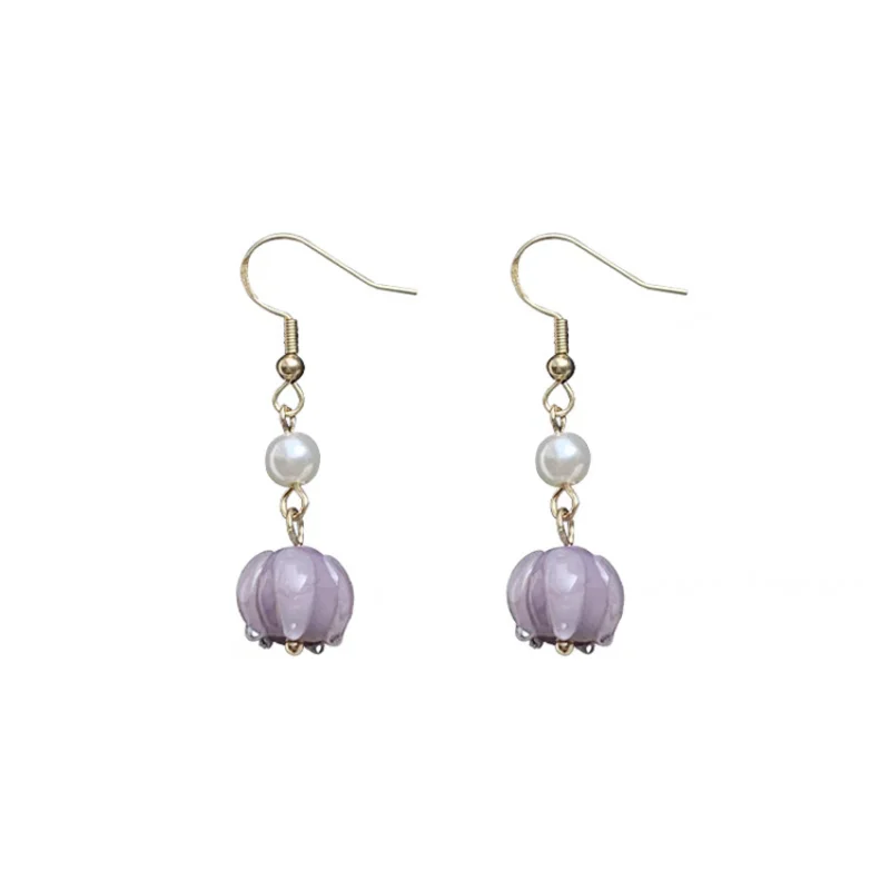 

POTCET Korea 2021 Fashion Trend Women's Purple Flower Pearl Earrings Retro Simple Earrings 2021 Trend Jewelry Free Shipping
