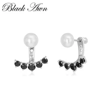 new birthday present silver color jewelry engagement stud earrings for women party queen black spinel female i183