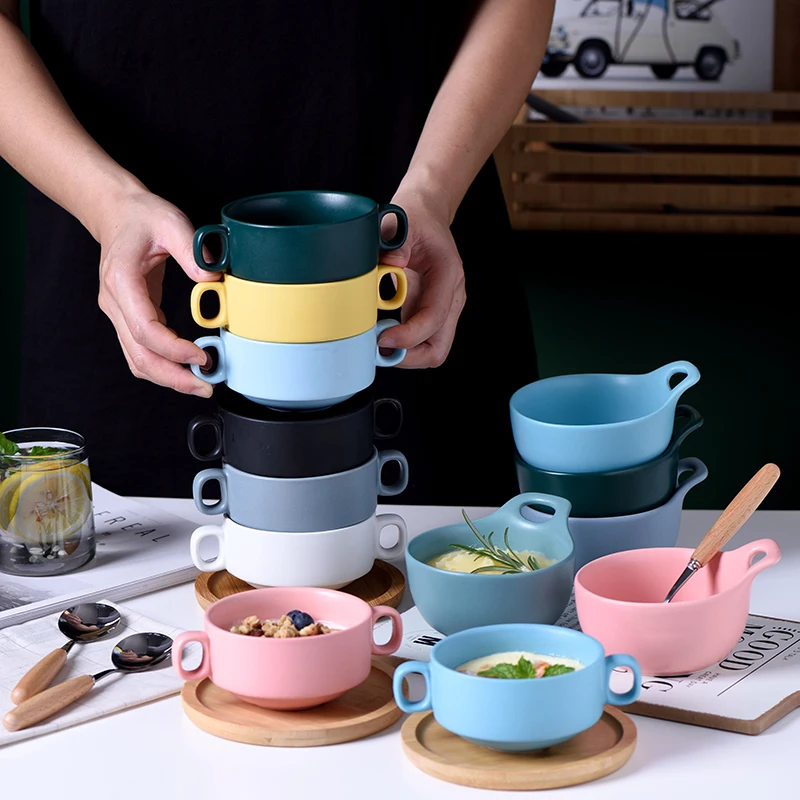 

European Style Ceramic Binaural Baked Rice Tableware Microwave Oven Plate Oven Pans Dessert Baking