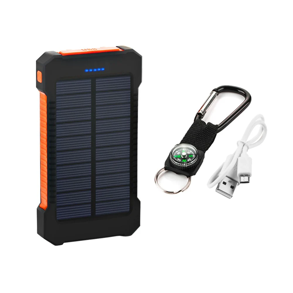 Orange Солнечная батарея 20000 светодиодный фонарь мА · ч двойной usb порт внешний аккумулятор зарядное устройство водонепроницаемый для Xiaomi iPhone samsung huawei - Цвет: Orange