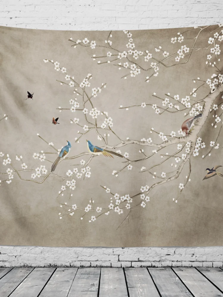 

Chinese Ink Flower and Bird Tapestry Digital Printing Wall Beach Towel Decoration Home Tapestry Wall Hanging