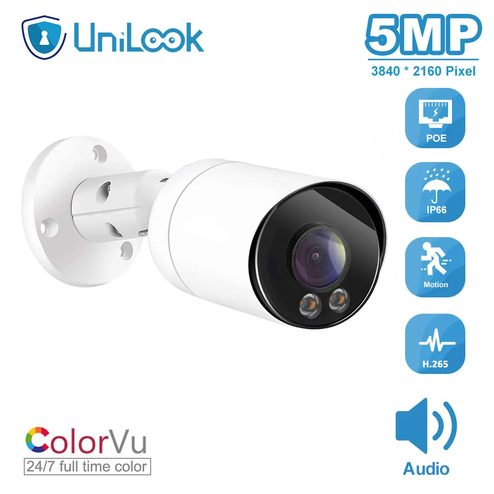 Ip-камера UniLook 5MP Bullet POE ColorVu 3 6 мм с фиксированным объективом функцией обнаружения