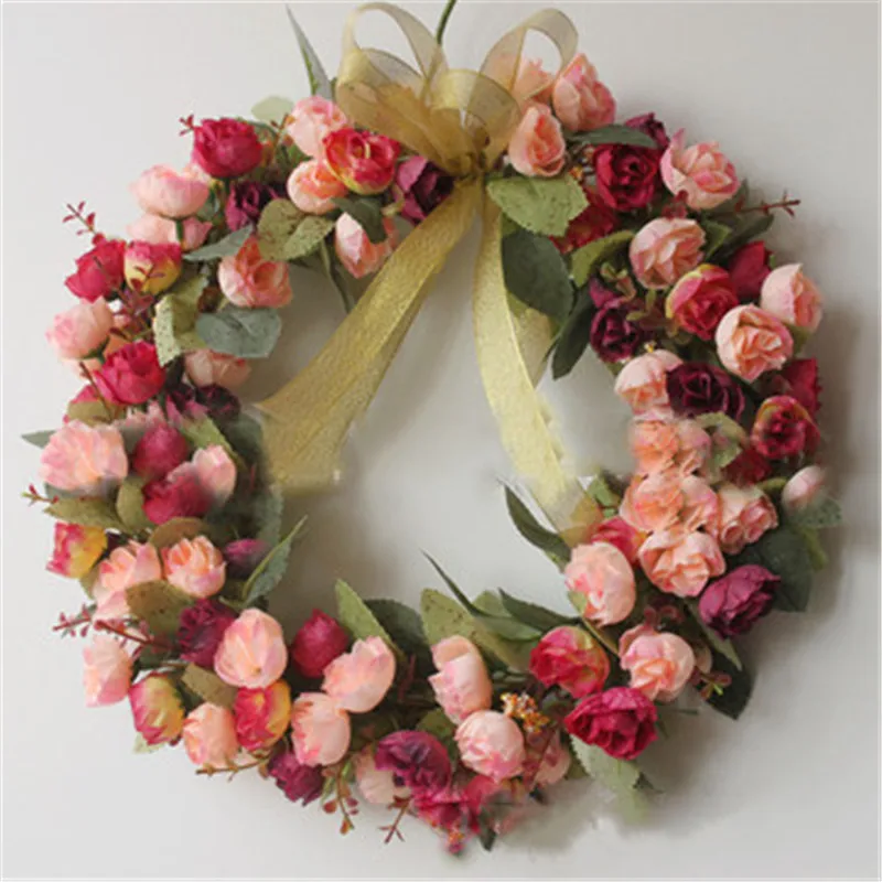

Artificial flower rose wreath home living room wall hanging door knock For wedding background accessories fake flowers 1PC