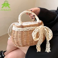 fashion ribbon straw bags for women 2021 summer hand woven rattan bag handmade wicker beach bag bohemia handbag bolsos mimbre