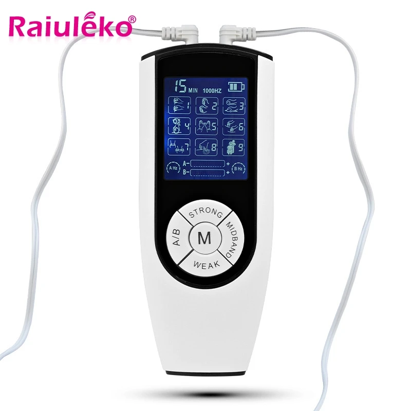 

Full English Dual Channel Tens Machine EMS Unit Electronic Therapy Body Neck Massager Pulse Meridian Machine Muscle Stimulator